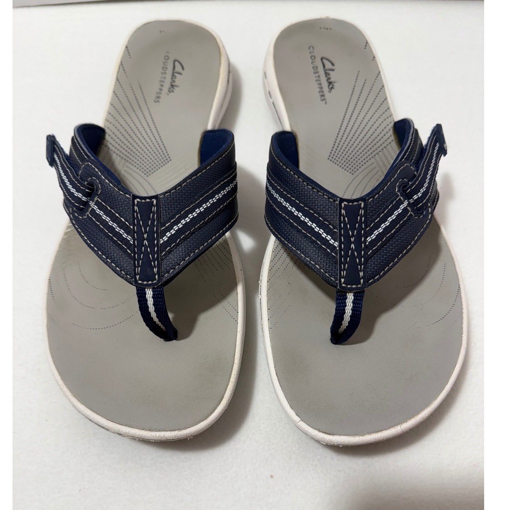 Clarks Cloudsteppers Navy Blue Sandals Women Size 11 Flip Flops Cushioned Beach